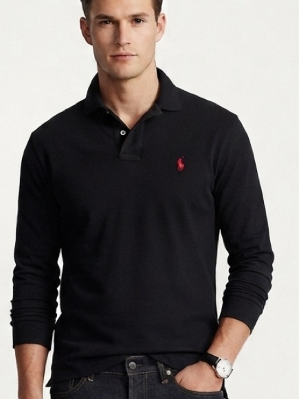 Polo by Ralph Lauren Men's Long Sleeve Polo Shirt Black XL Red Logo